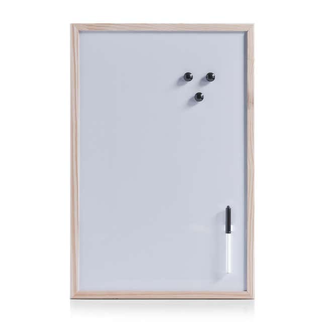 Tableau mémo magnétique blanc et bois 40X60cm + feutre