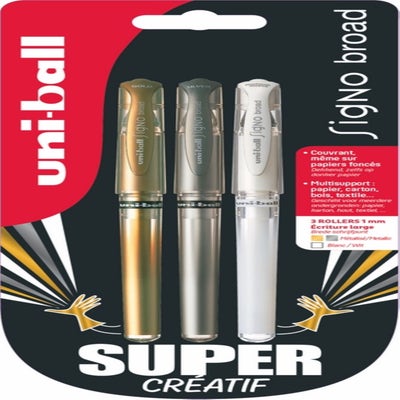 Stylo roller - Blanc - Signo Broad grip - Pointe large - Uni-ball