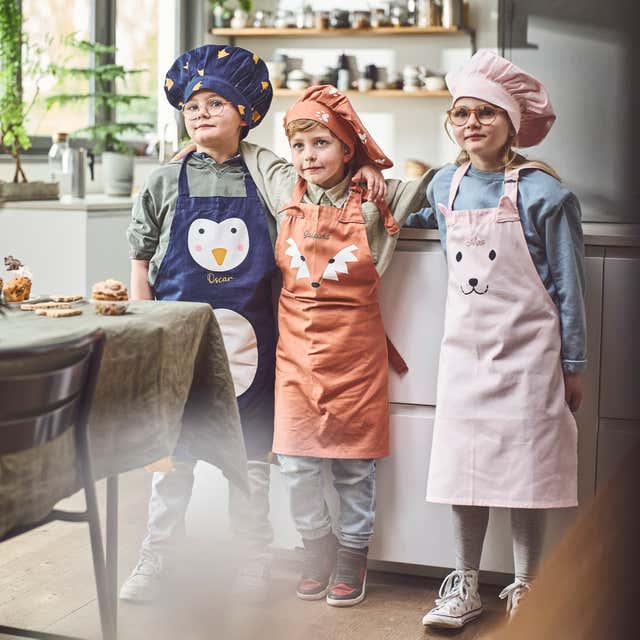 Tablier enfant Toque et gant de cuisine - Blanc et Couleurs