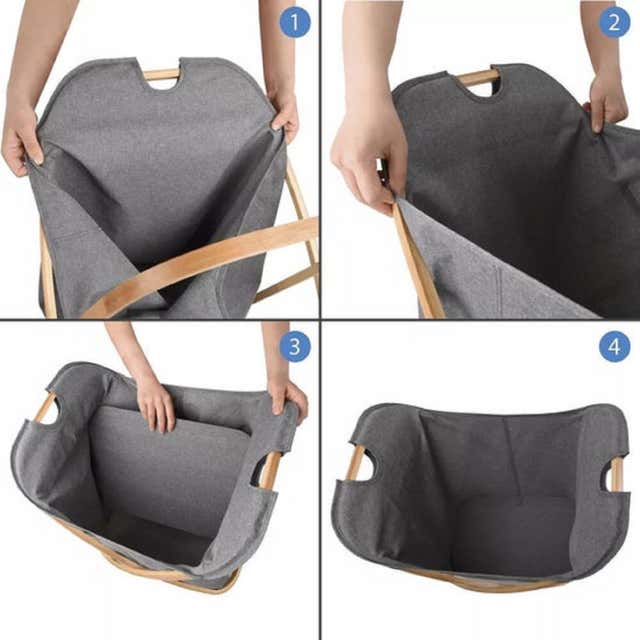 Coffre sac a linge original - design en forme de machine à laver gris