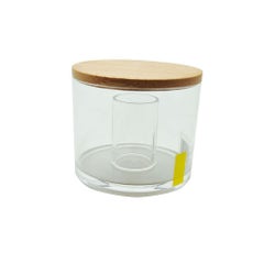 Boîte à coton-tige en verre et chrome - 10 x 15 cm - Transparent