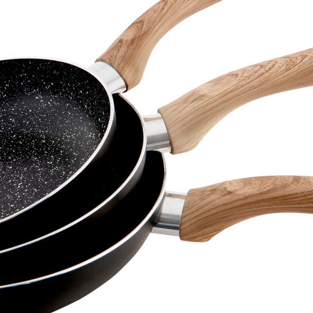 Poêle wok induction avec couvercle en verre - manche effet bois