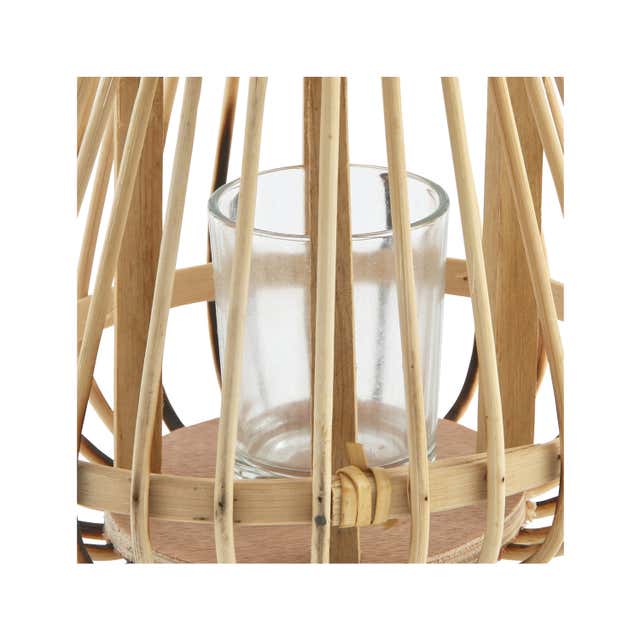 Lanterne en bambou naturel et verre 14,5x16cm