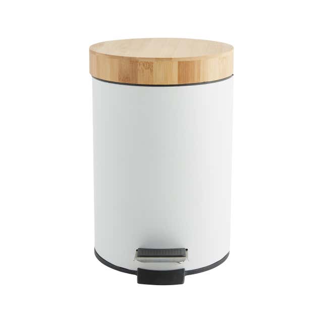 Poubelle de salle de bain 3L, Poubelle à pédale avec fermeture douce, Poubelle cosmétique au design élégant avec couvercle en bois de bambou