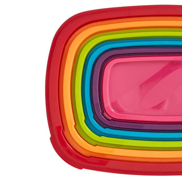 Lot de 6 boîtes alimentaires empilables en plastique - Multicolore - L 25,5  x l 19,9 x H 9 cm