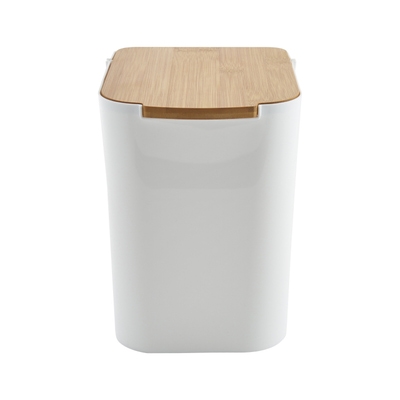 Relaxdays poubelle salle de bain 5l, couvercle oscillant en bambou,  moderne, plastique, 5,5 L, H x D 26,5 x 18 cm, blanc
