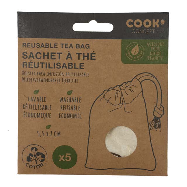Sachet à thé réutilisable en tissu bio