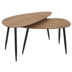 Table gigogne bois avec pieds en métal noir x2