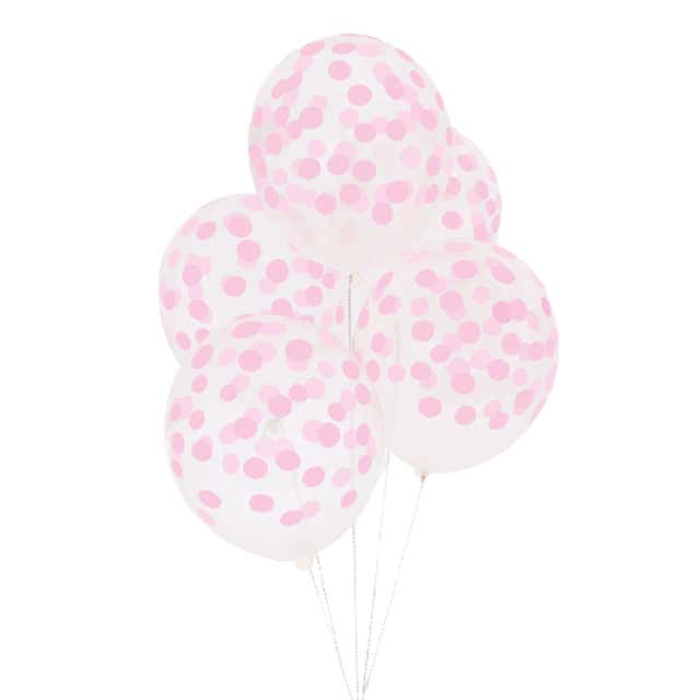 5 ballons de baudruche imprimés confettis roses 30cm