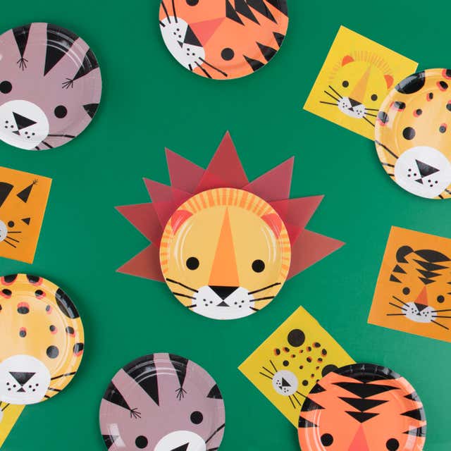 Vaisselle jetable animaux Safari Jungle, décor de fête d'anniversaire,  Lion, assiette en papier, tasse, serviette en papier, vaisselle