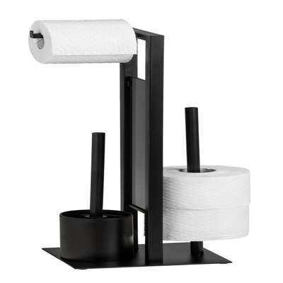 Dérouleur papier toilette + brosse wc en métal noir mat et bois - Conforama