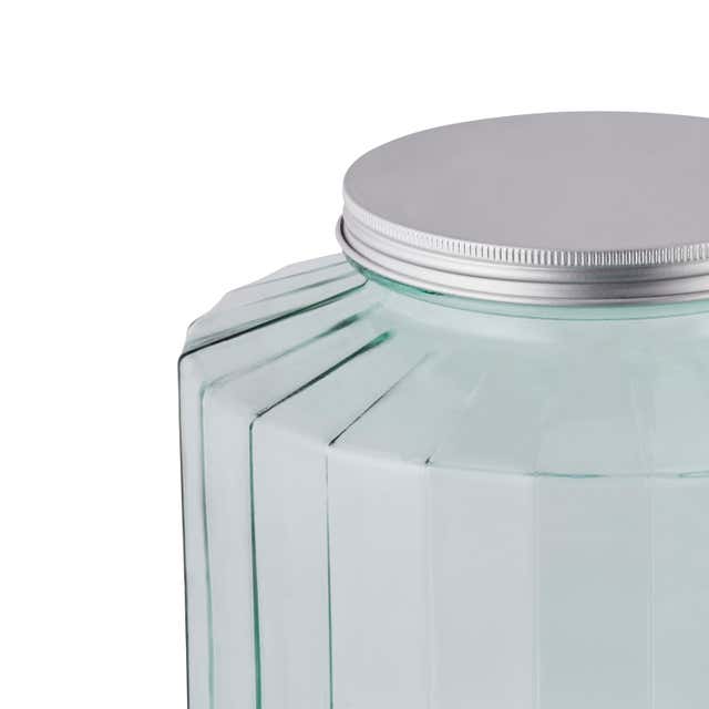 Fontaine à boisson en verre à anse avec couvercle et support en bois - 6L -  Transparent/Marron- H 41 x D 20 cm